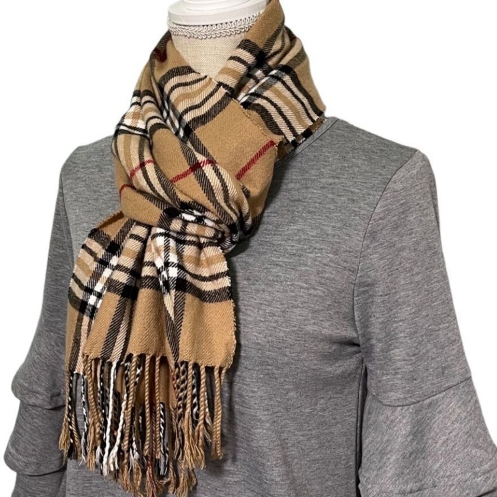 Super Soft Luxurious Beige/red Unisex Winter Warm Plaid Fashion Scarves